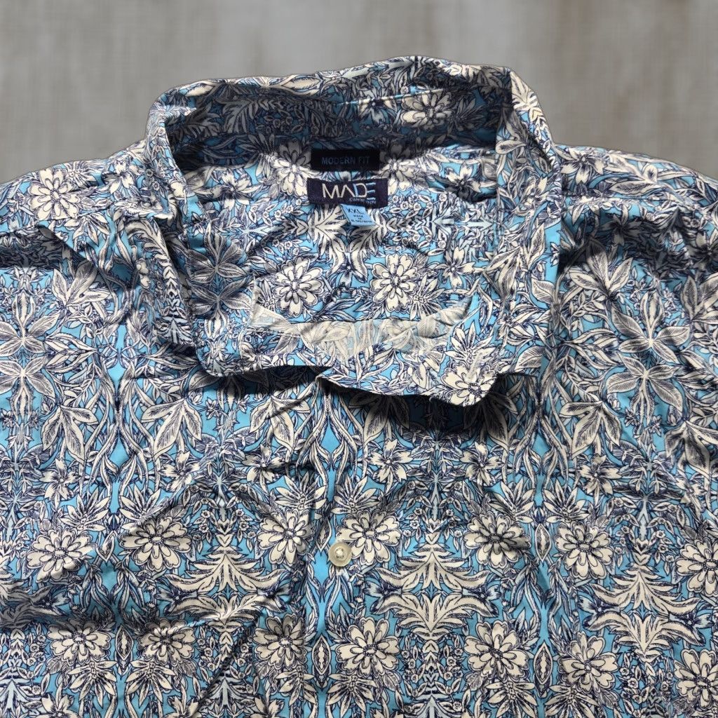 Vintage Made Floral Button-Up Shirt Blue White Adult Women 2XL Collared Regular Size 2XL Women’s Shirt Floral Blue Size XXL / US 16-18 / IT 52-54 - 1 Thumbnail