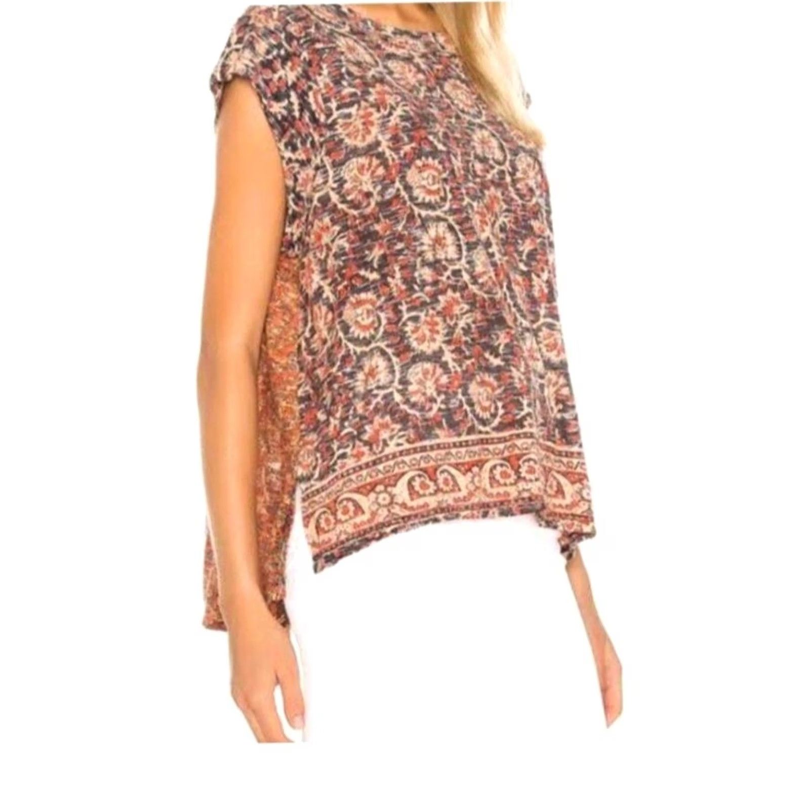 Free People Free People High Tide Oversize Top Shirt Womens S Multicolor Slim Round Neck Short Sleeve Pullover Blouse Casual Regular Knit Rayon Size S / US 4 / IT 40 - 6 Thumbnail