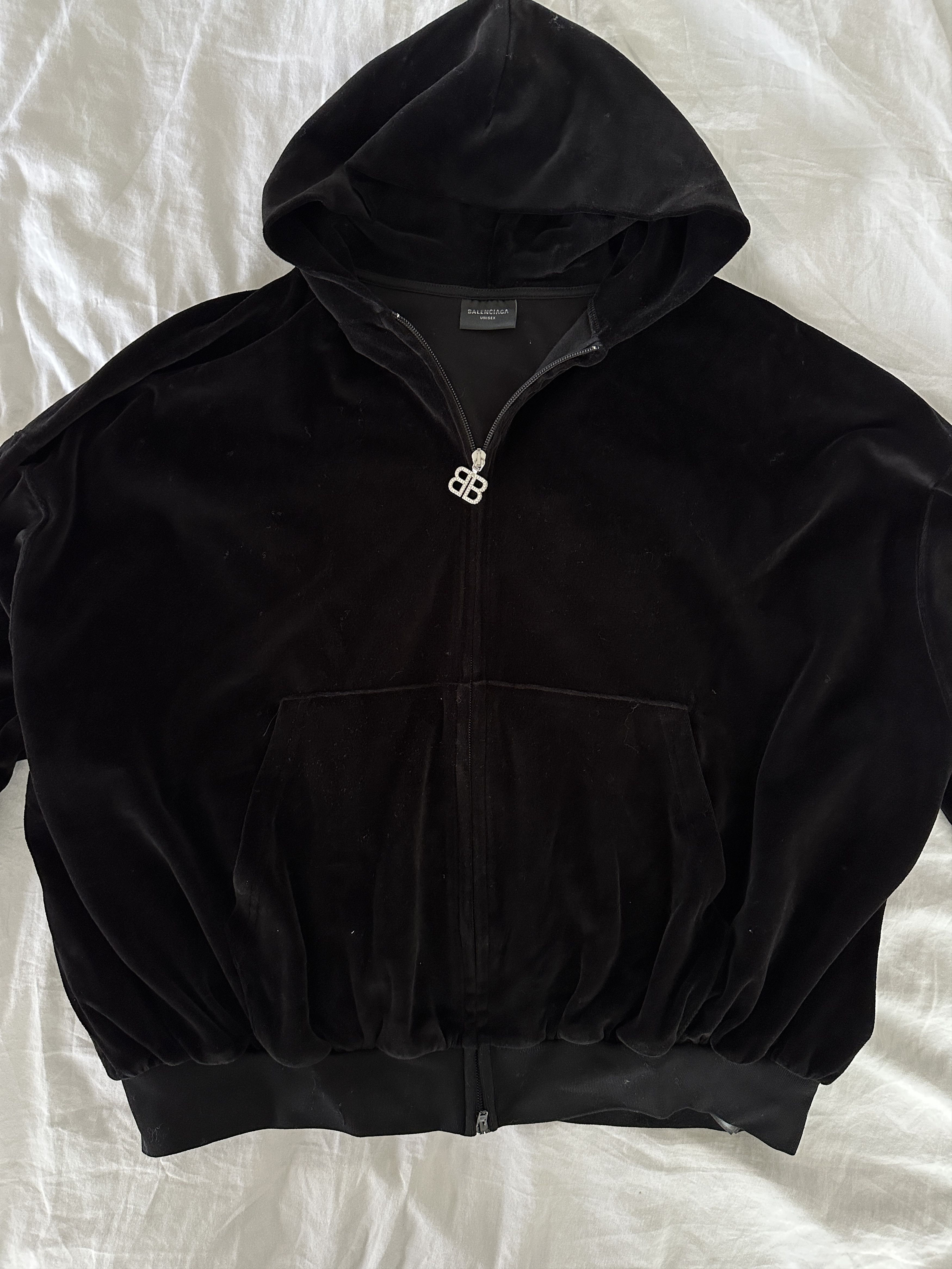 Balenciaga Balenciaga Crystal-Embellished Hooded Velour Sweatshirt Size US M / EU 48-50 / 2 - 3 Thumbnail