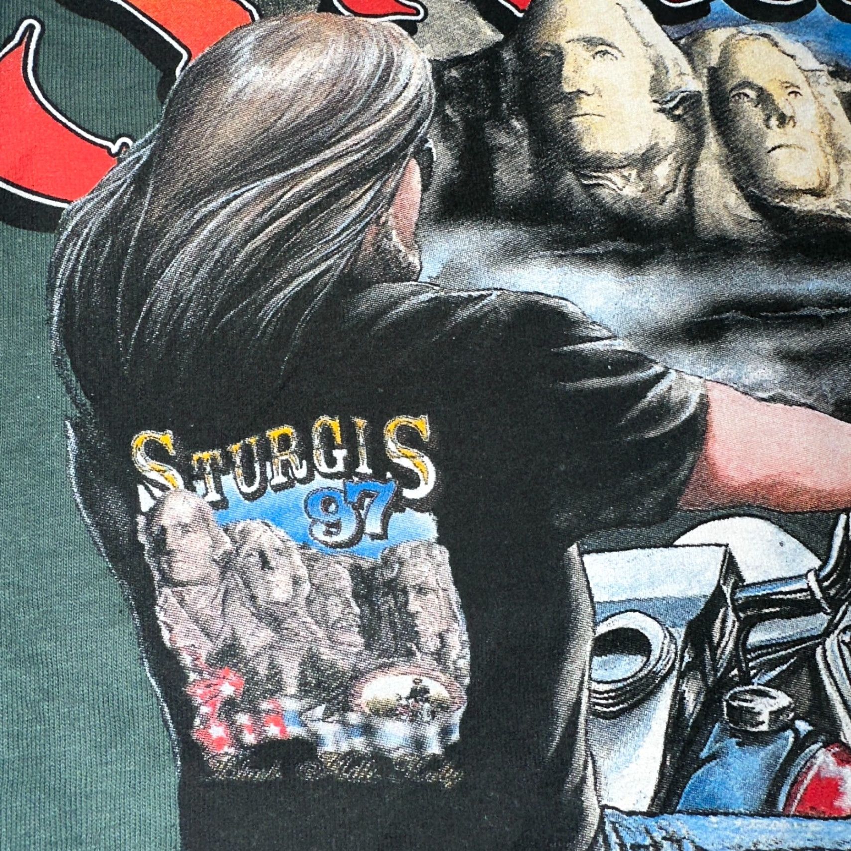 Doublet Vintage Sturgis Motorcycle Rally T Shirt Large Green Double-Sided Print Mens 1997 Shirt Size US L / EU 52-54 / 3 - 3 Thumbnail