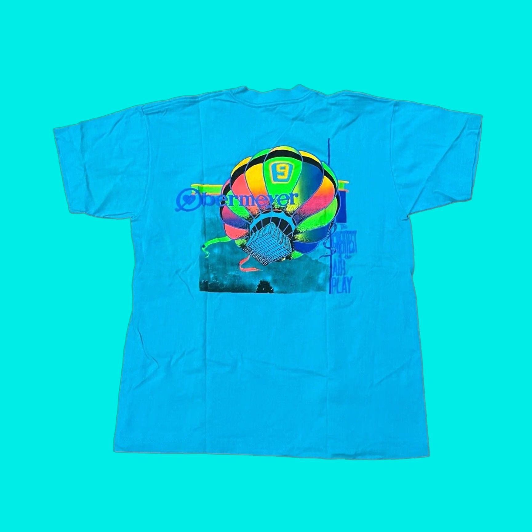 Obermeyer VINTAGE Obermeyer Hot Air Balloon Mens Blue Puffy Print T-Shirt L Ocean Travel Souvenir 80s Mens Shirt Size US L / EU 52-54 / 3 - 1 Thumbnail