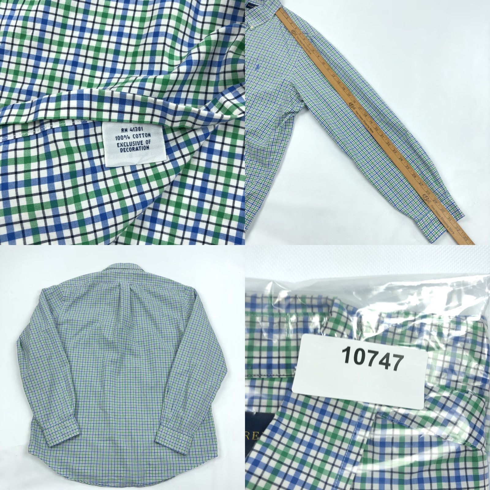 Ralph Lauren Ralph Lauren Men's L Button-Down Cotton Stretch Plaid Gingham Check Shirt, Green Blue White, Long Sleeve, Embroidered Logo, Regular Fit Size US L / EU 52-54 / 3 - 8 Thumbnail