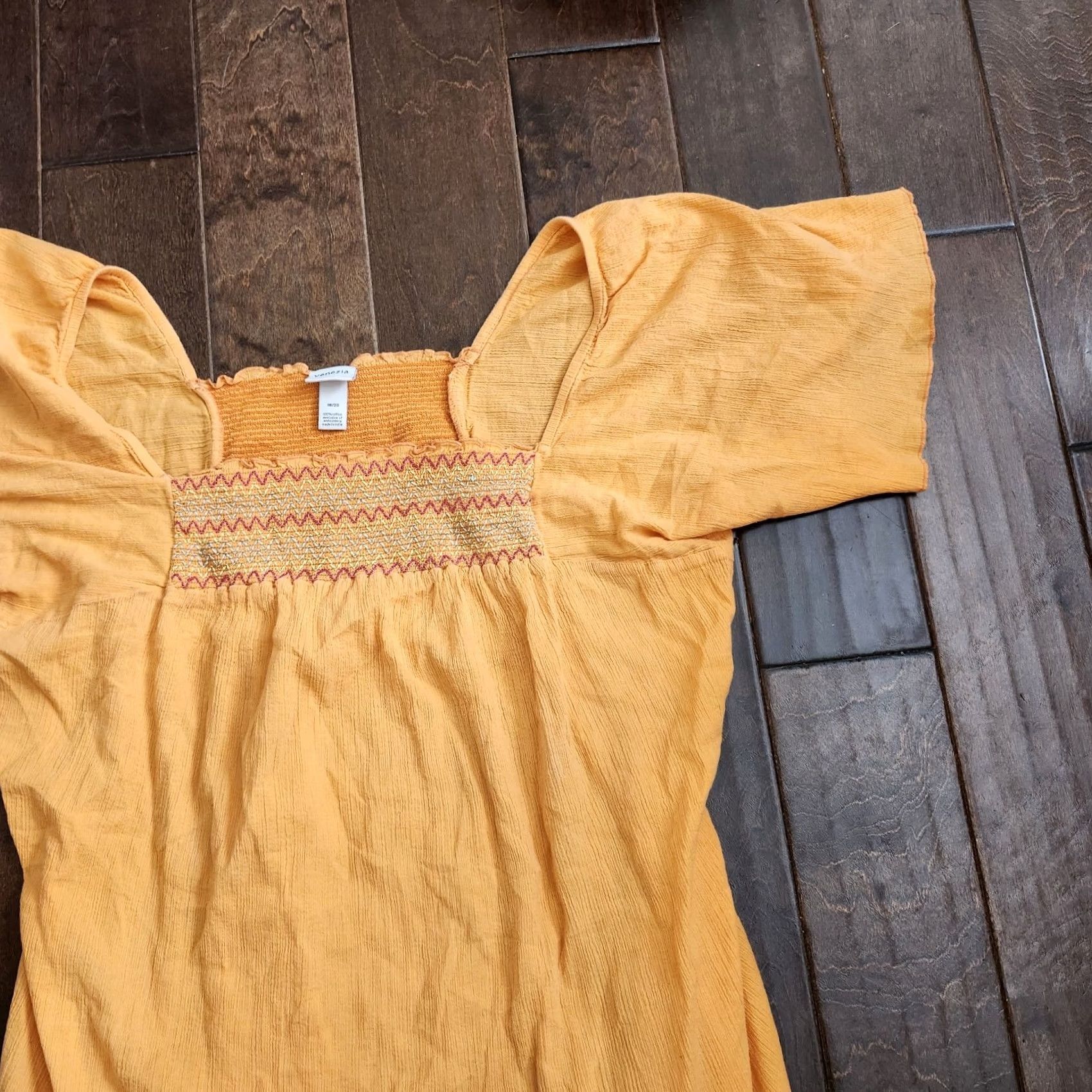 Vintage Venezia Womens Blouse Shirt 18/20 Orange 100% Cotton Square Neck Flared Sleeve Plus Size Relaxed Fit Size XXL / US 16-18 / IT 52-54 - 5 Thumbnail