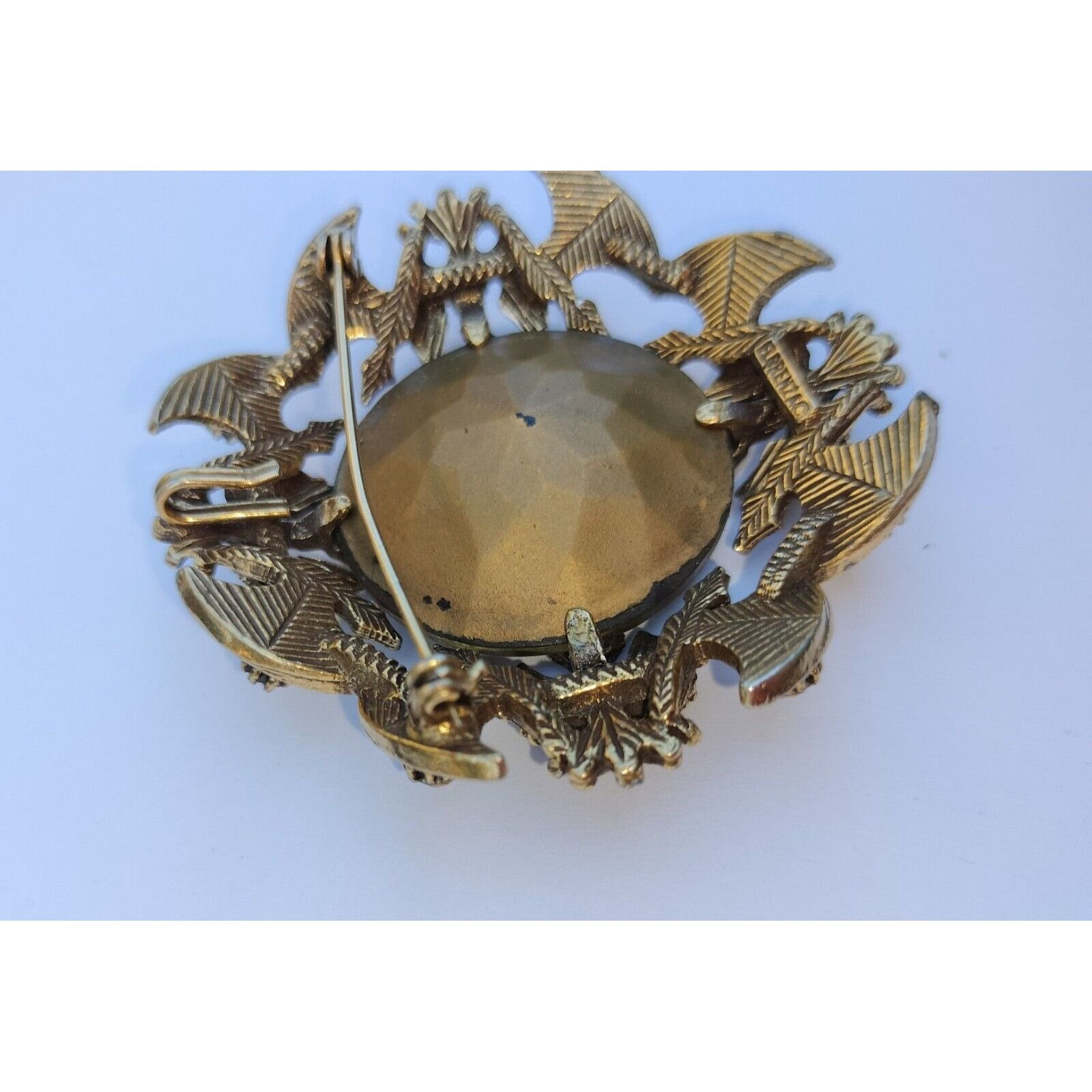 Vintage Florenza Brooch Cognac Faceted Glass AB Stones Coat Arms Pen Size ONE SIZE - 17 Thumbnail