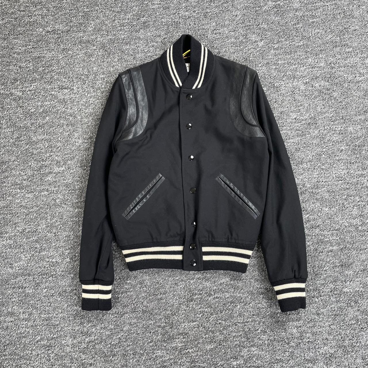 Saint Laurent Paris Saint Laurent Black Leather Sleeves Varsity Jacket Size US M / EU 48-50 / 2 - 1 Thumbnail