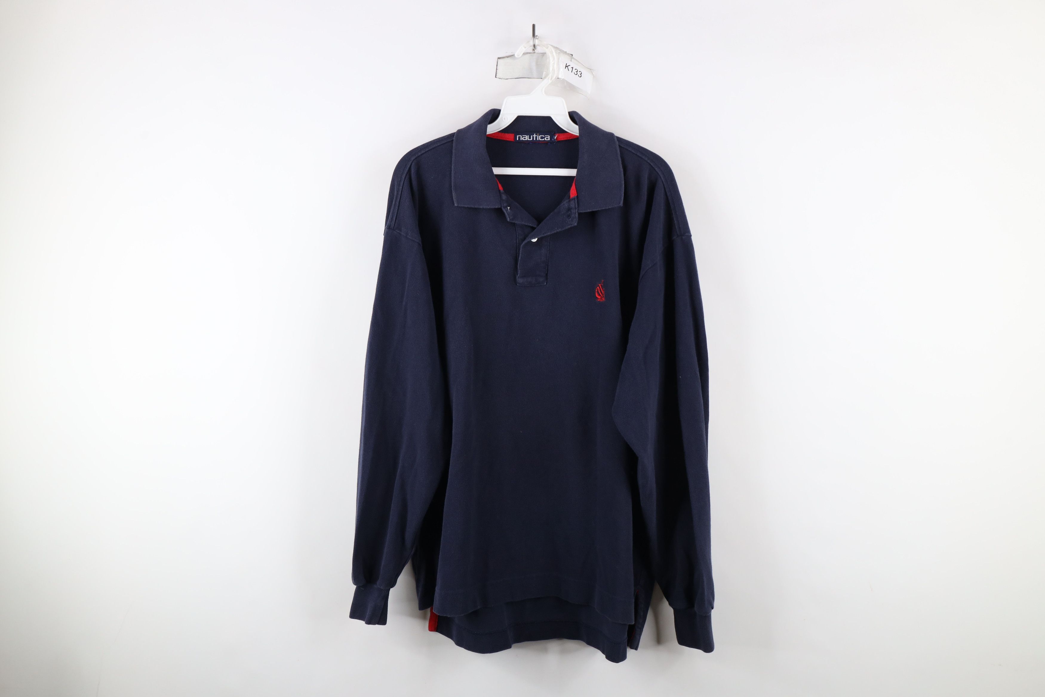 Nautica × Vintage Vintage 90s Nautica Long Sleeve Rugby Polo Shirt Blue Size US L / EU 52-54 / 3 - 1 Thumbnail