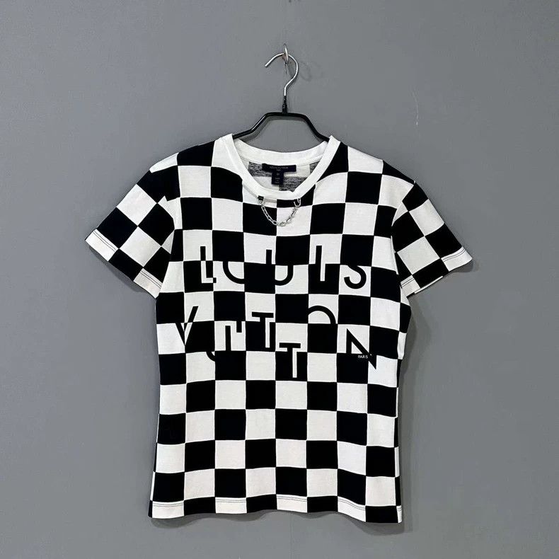 black and white checkerboard logo t-shirt-dmc