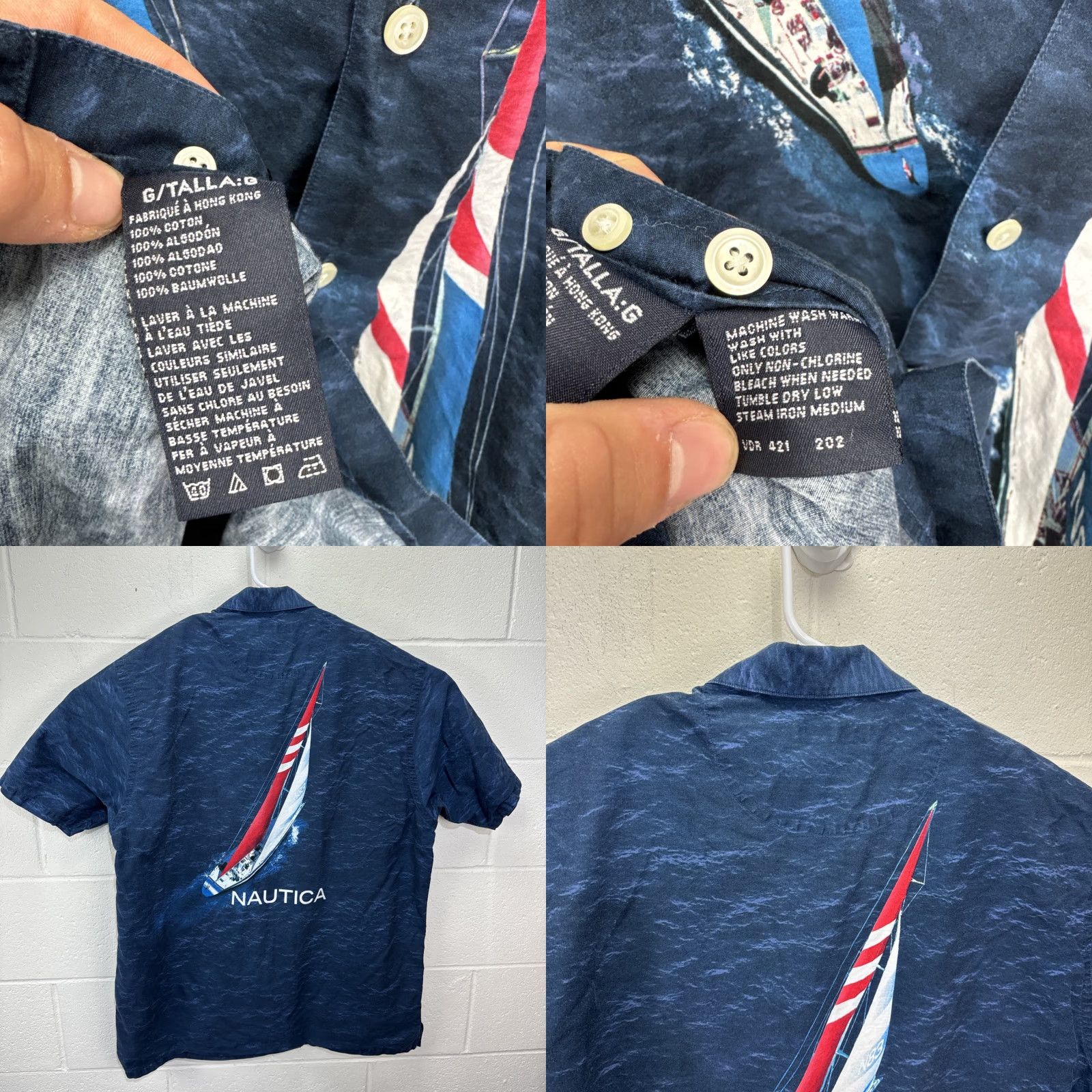 Nautica VINTAGE Nautica Shirt Mens Large Blue Button-Up Short Sleeve Sailboat Hong Kong 90s Beach Nautical Shirt Mens L Blue 90s Nautical Beach Mens Shirt Size US L / EU 52-54 / 3 - 8 Thumbnail