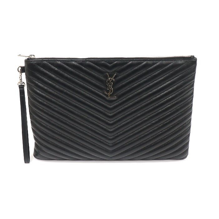 Yves Saint Laurent Document Holder Strap Clutch in Black Matelassé Monogram Size ONE SIZE - 1 Thumbnail