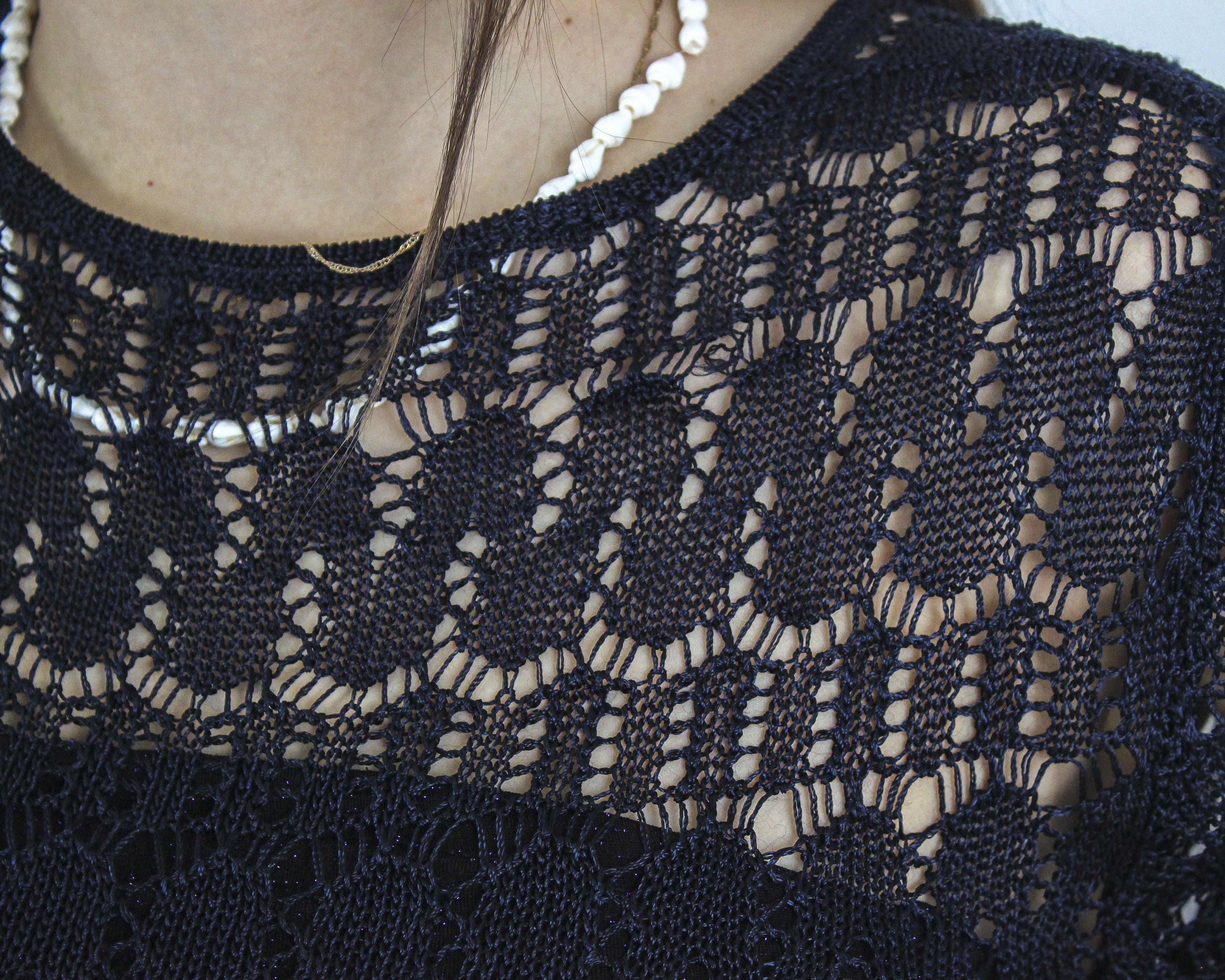 Other × Vintage See Through Knit Crochet Blouse Long Sleeved Top Pullover Size M / US 6-8 / IT 42-44 - 7 Thumbnail