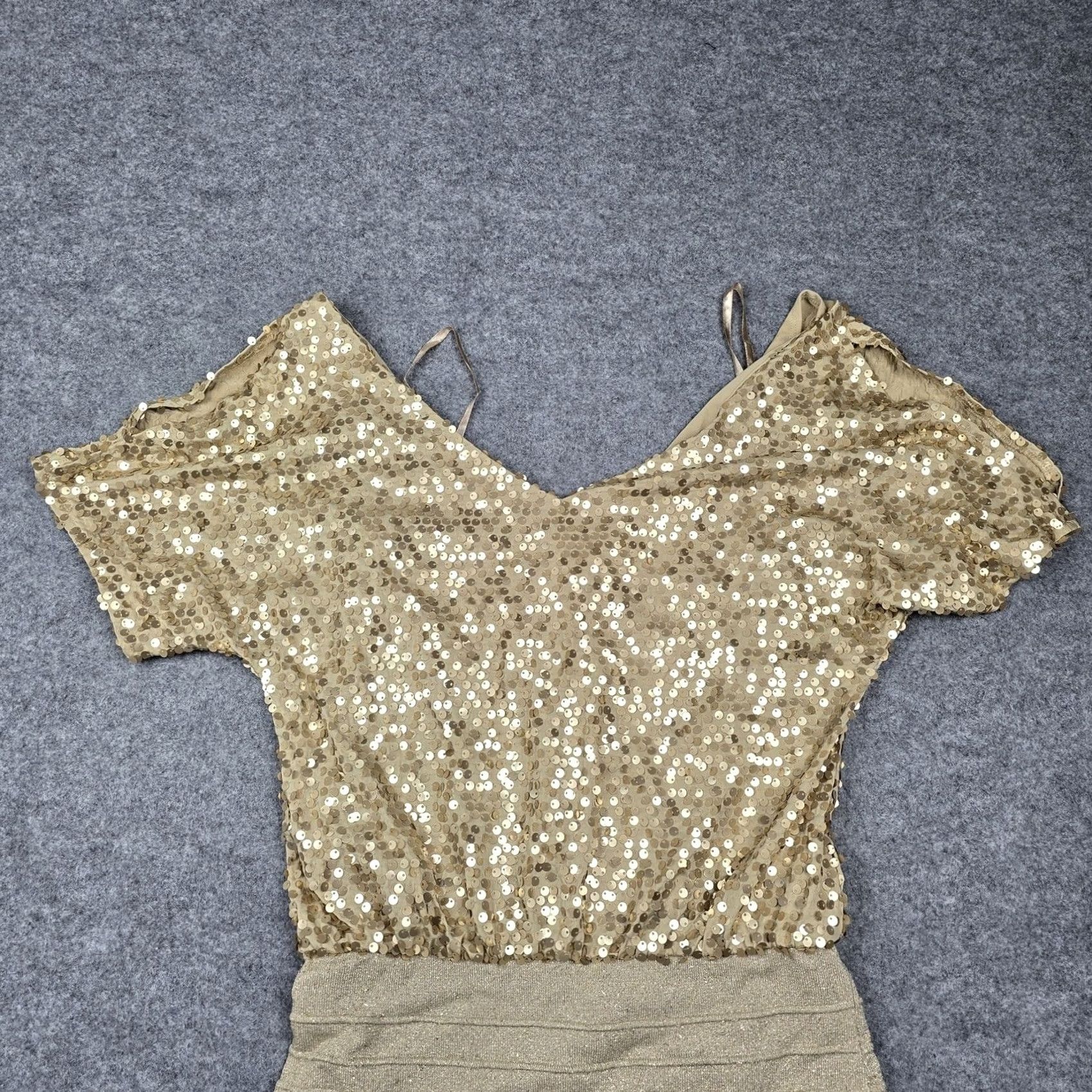 Vintage Frederick's Of Hollywood Dress Womens M Gold Sequin Bodycon Mini Party Size M / US 6-8 / IT 42-44 - 2 Thumbnail