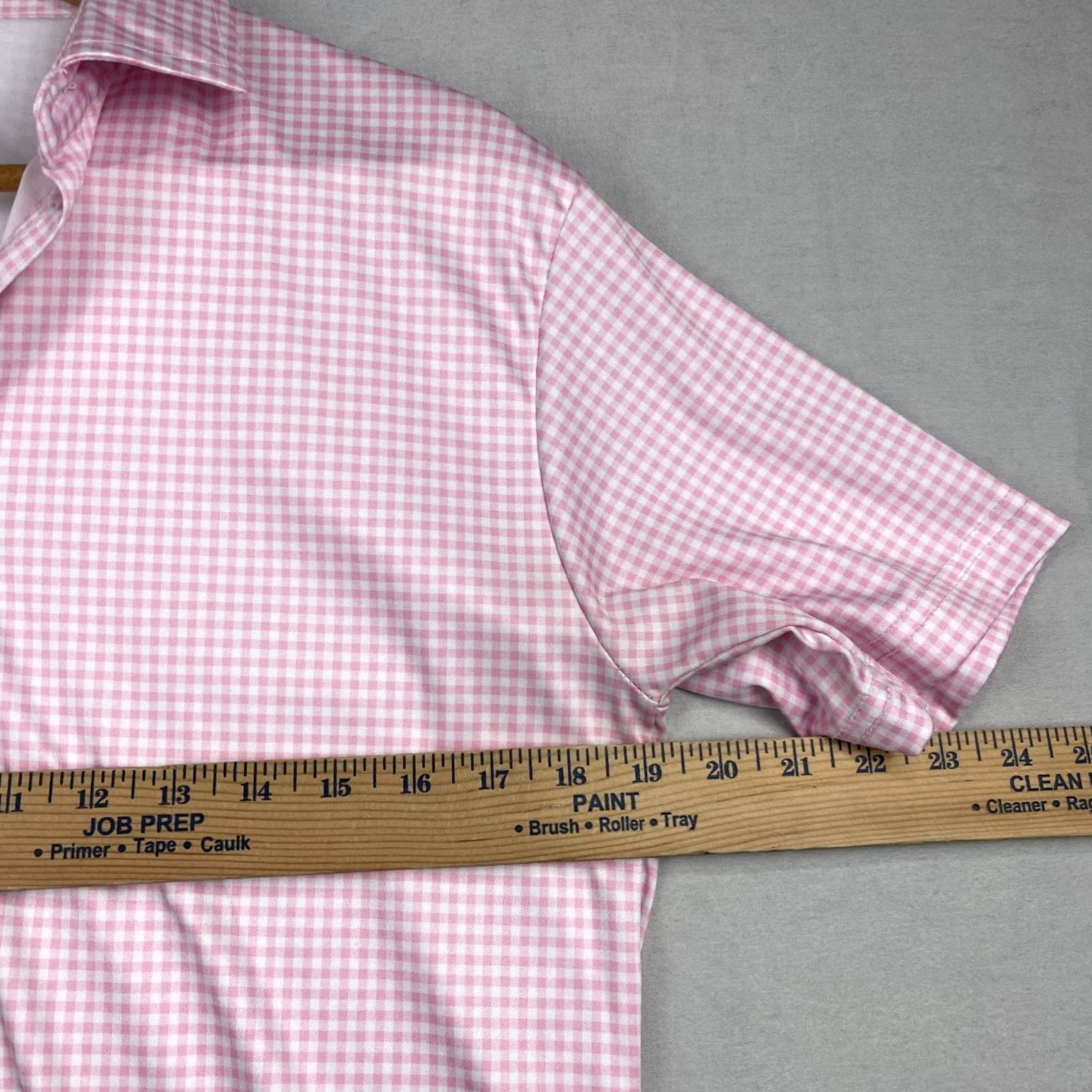 CO Collars & Co Polo Shirt Mens Medium Pink Gingham Check Dress Collar Button Up Shirt Size 40R - 7 Thumbnail