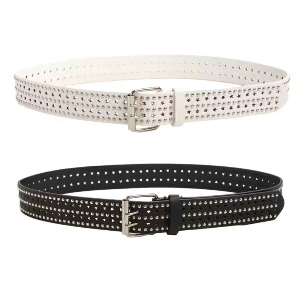 Designer 110cm White Punk Star Rivet Belt Size ONE SIZE - 3 Thumbnail