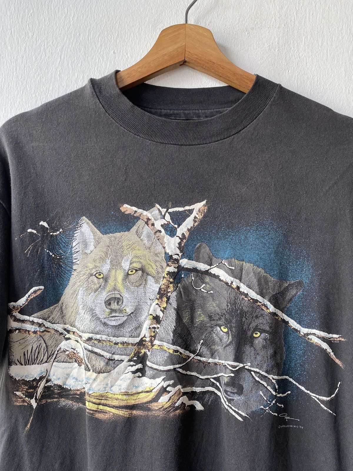 Habitat × Vintage 1990s - Wolf Print Crew Neck Tee By Harlequin Size US M / EU 48-50 / 2 - 4 Thumbnail