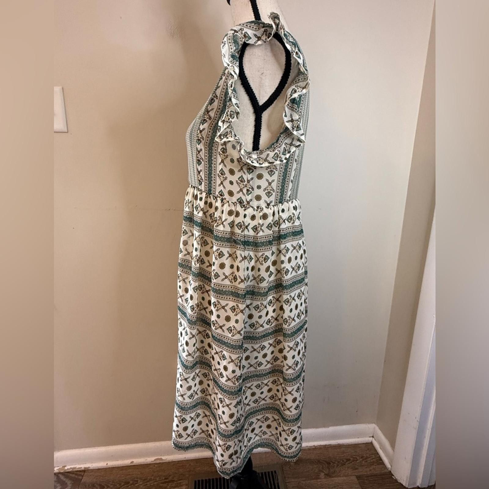 Other Hayden boho dress stripe floral ruffle green cream tan SZ SM Size S / US 4 / IT 40 - 2 Thumbnail