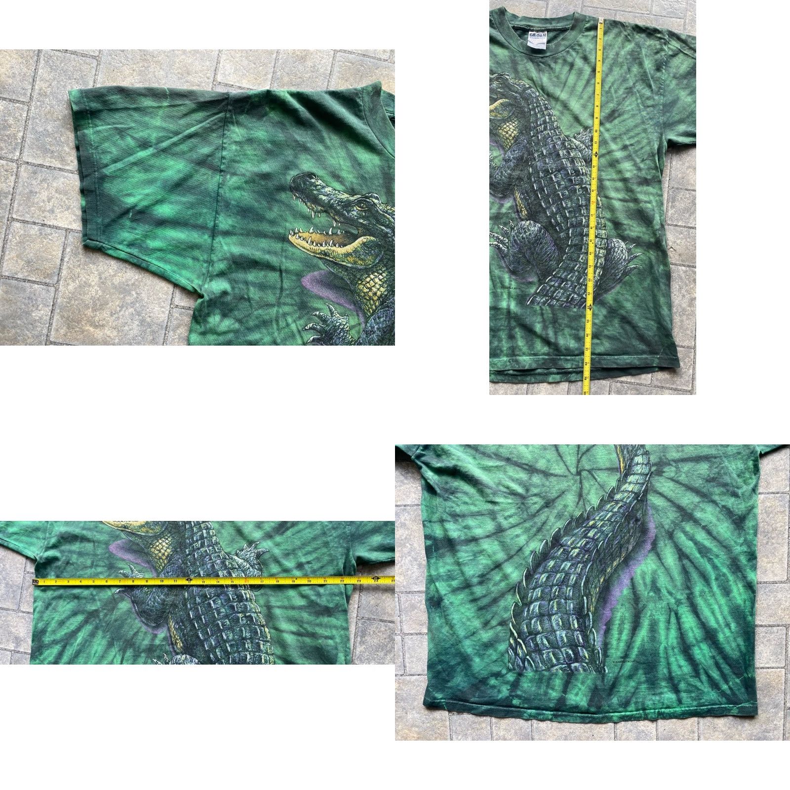 Gildan Gildan Shirt Mens XL Green Habitat Alligator Crocodile Tie Dye Double Sided AOP Short Sleeve Size US XL / EU 56 / 4 - 8 Thumbnail