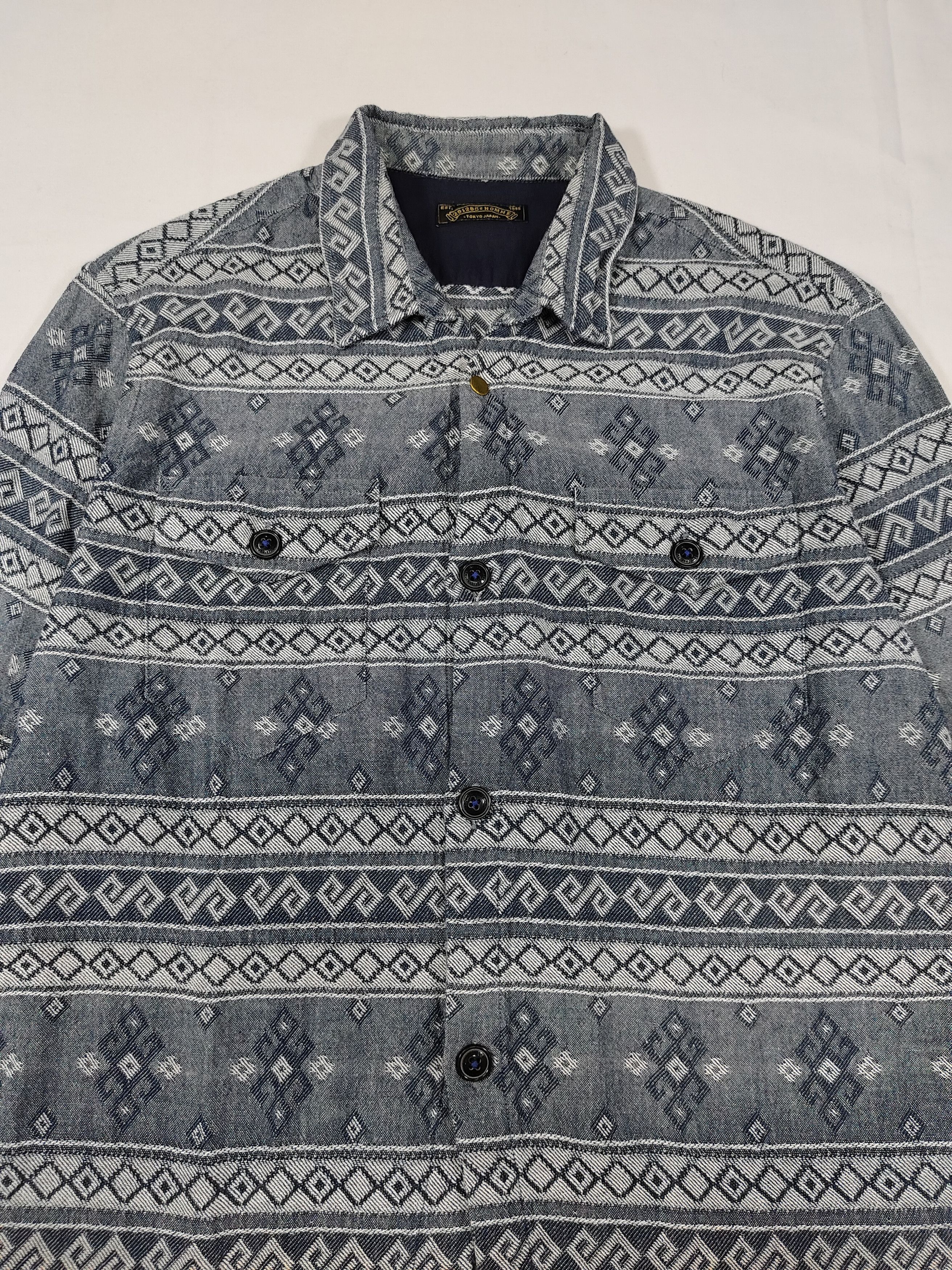 291295=Homme 291295 Homme 🇯🇵 Geometric Tribal Jacquard Work Shirt Size US M / EU 48-50 / 2 - 2 Thumbnail
