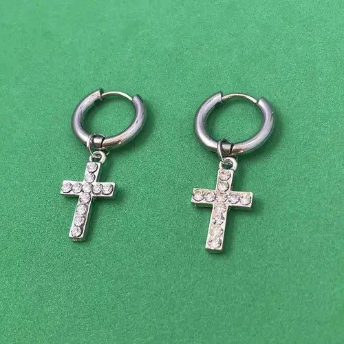 Designer × Jewelry 925 Silver Plated Cross Dangle Drop Earrings for Men Women Size ONE SIZE - 4 Thumbnail