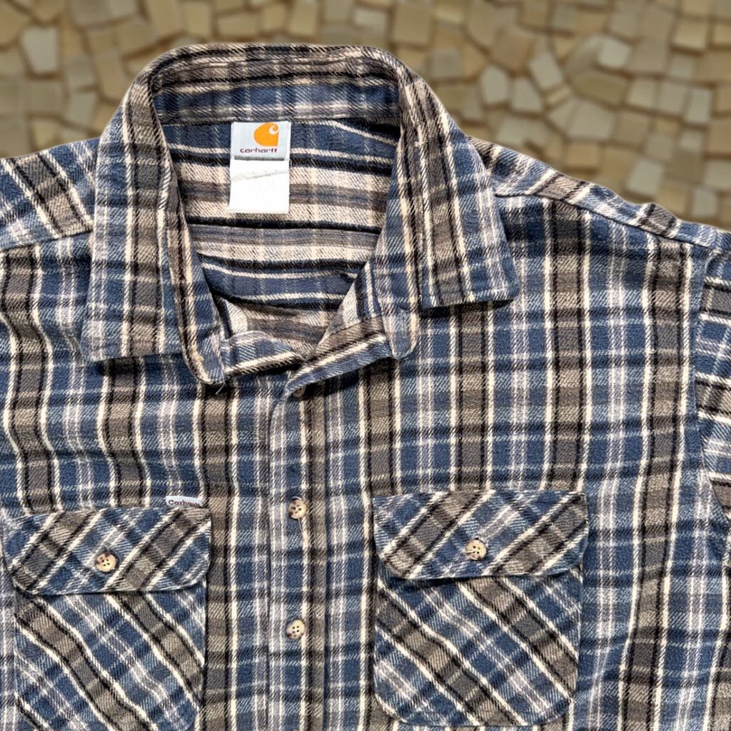 Carhartt VINTAGE Carhartt Shirt Adult 3XL Blue Gray Plaid Flannel Workwear USA 90s Size US XXL / EU 58 / 5 - 1 Thumbnail