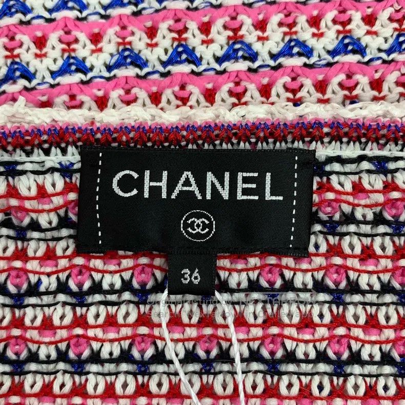 Chanel Chanel Pink cotton V-neck long-sleeved tweed knitted jacke Size XS / US 0-2 / IT 36-38 - 5 Thumbnail