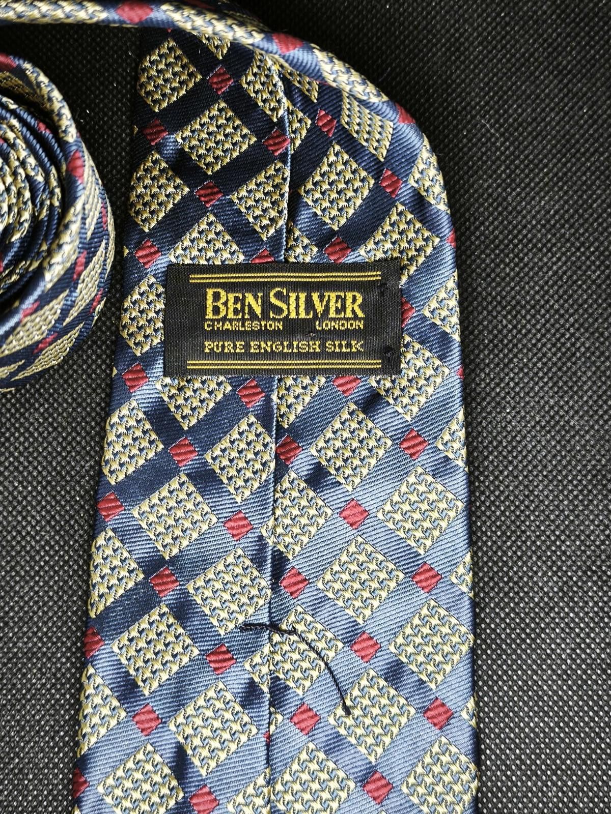 Ben Silver Ben Silver Mens Hand-Made Patterned Check Tie Geometric Size ONE SIZE - 3 Thumbnail