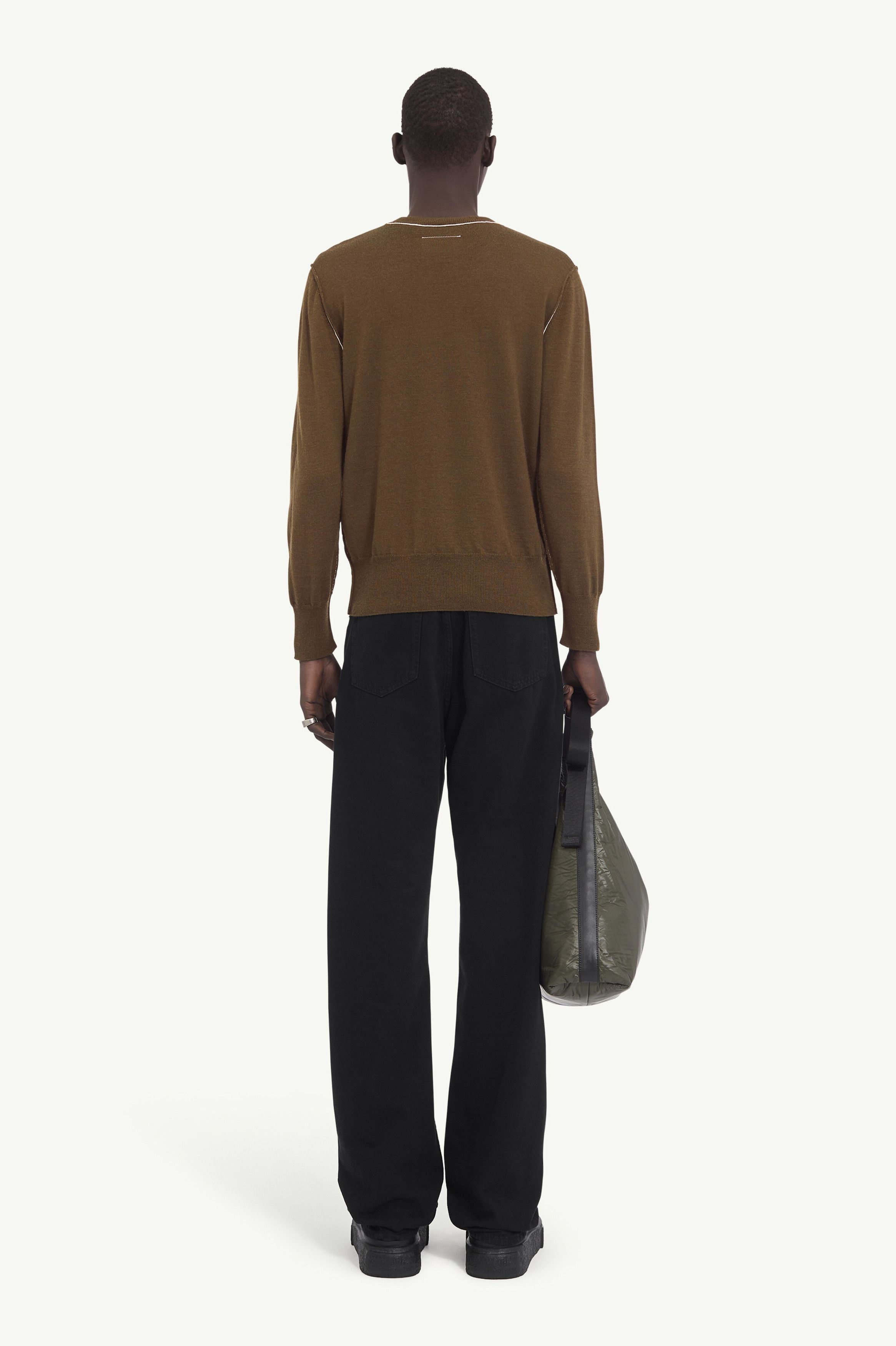 Maison Margiela oc11z0925 Fine Knit Contrasting Trim Jumper in Khaki Size US M / EU 48-50 / 2 - 4 Thumbnail