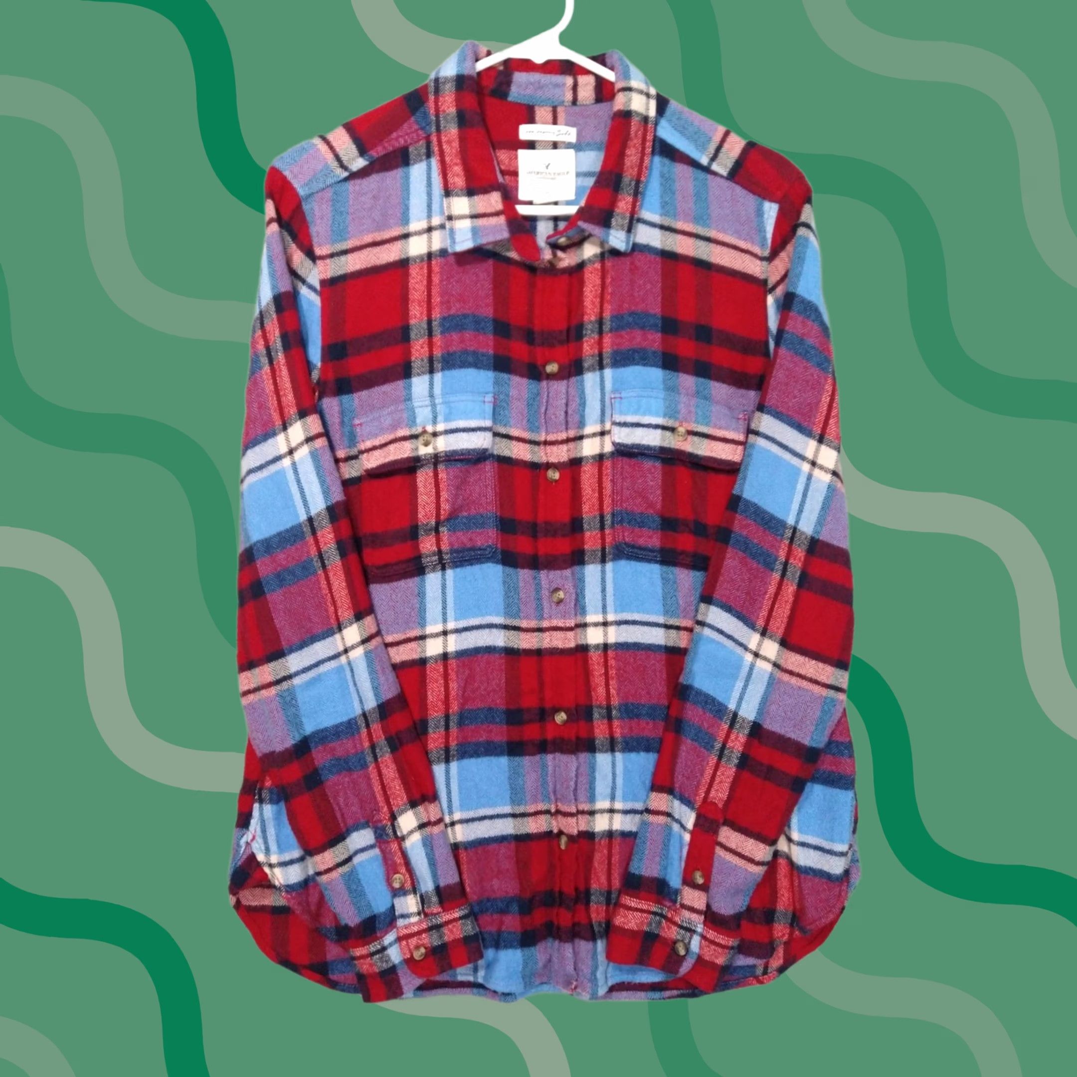 American Eagle Outfitters American Eagle Outfitters Shirt Womens L Red Plaid Flannel Classic Cotton Viscose Pockets Button-Up Size L / US 10 / IT 46 - 1 Thumbnail