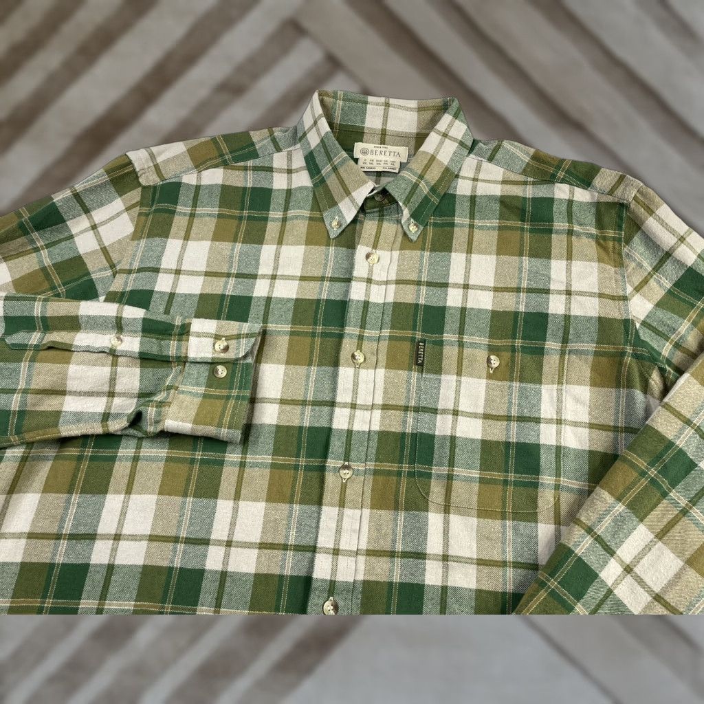 Vintage Beretta Shirt Mens XL Green Plaid Cotton Button-Down Shirt Button-Up Long Sleeve with Pockets Size US XL / EU 56 / 4 - 1 Thumbnail