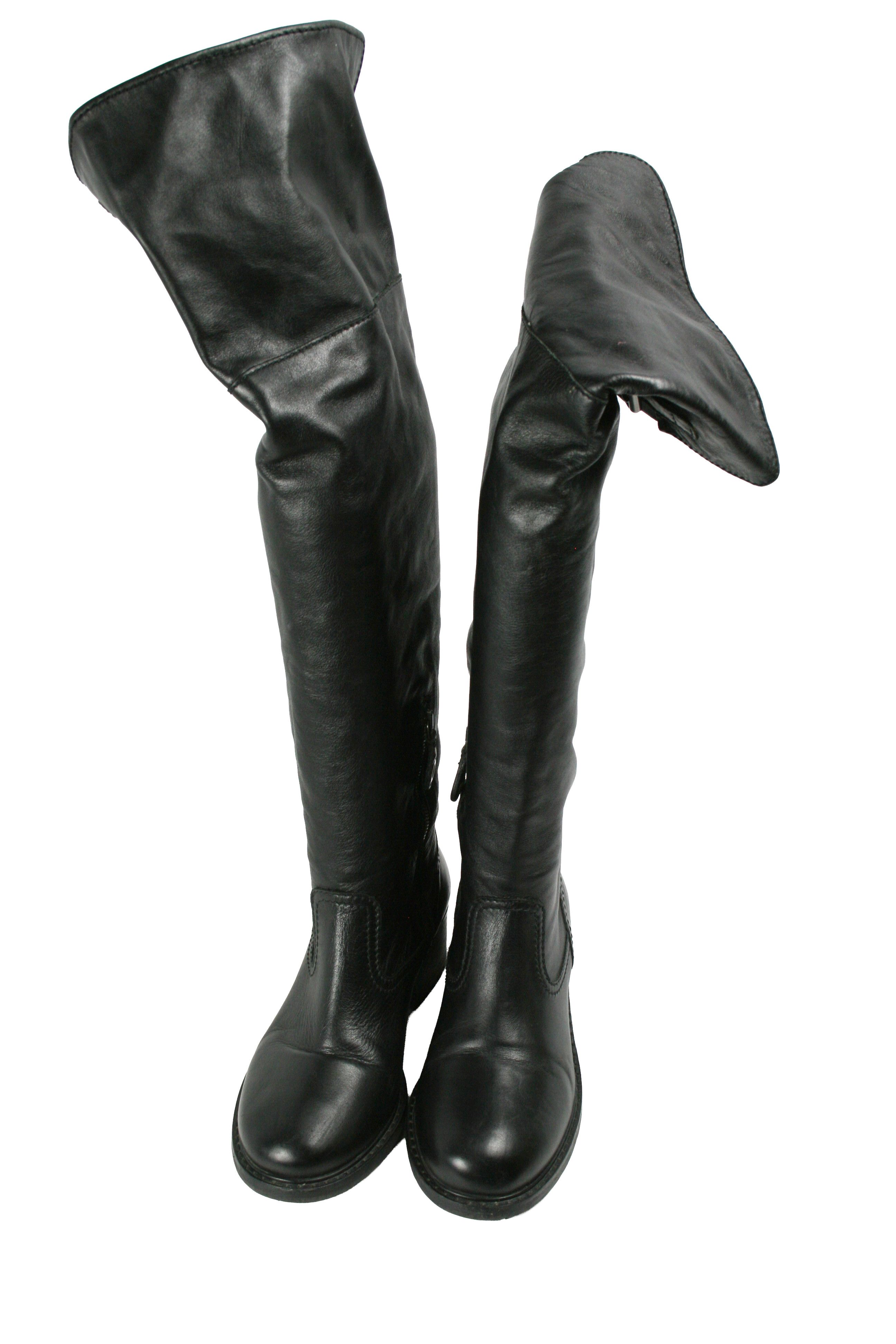 Car Shoe By Prada Overknees Riding Tractor Leather Boots Size US 9 / IT 39 - 12 Thumbnail