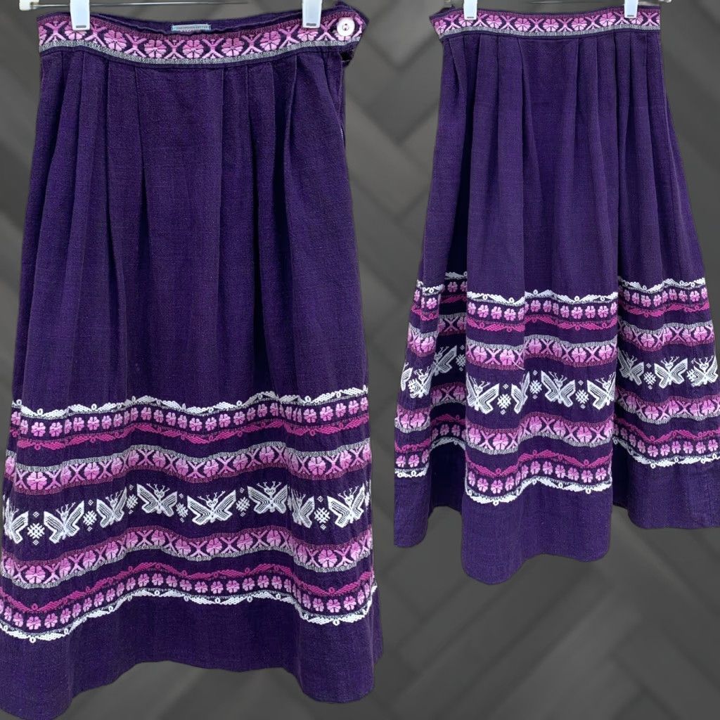 Vintage VINTAGE Embroidered Skirt Handwoven Cotton MAYATEX Fabrics Made In Guatemala 26" Waist Purple Size 26" / US 2 / IT 38 - 1 Thumbnail