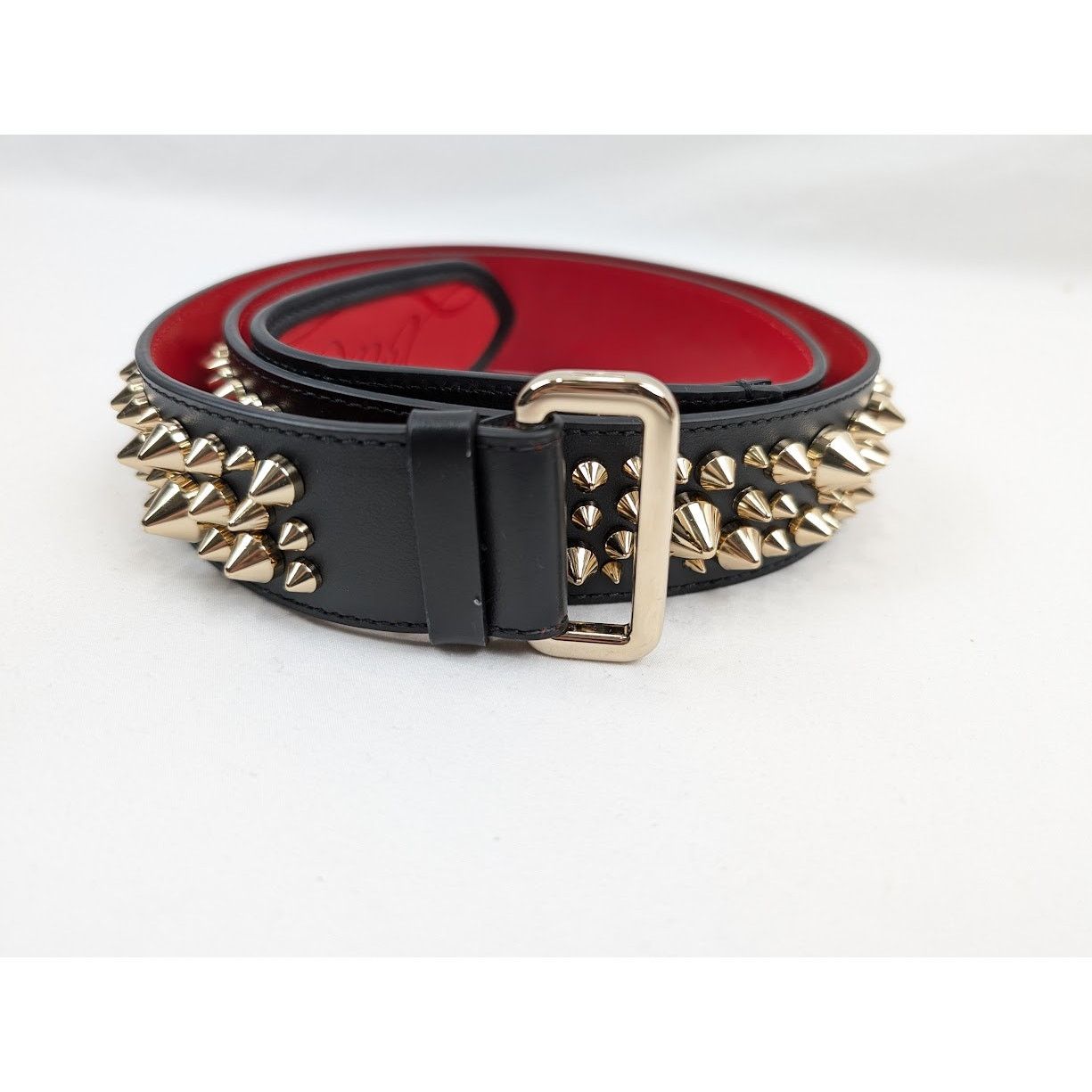 Christian Louboutin o1rshd1 Size: 100 / Calf Spikes Loubi Belt Black/Loubi/Gold Size 38 - 2 Thumbnail