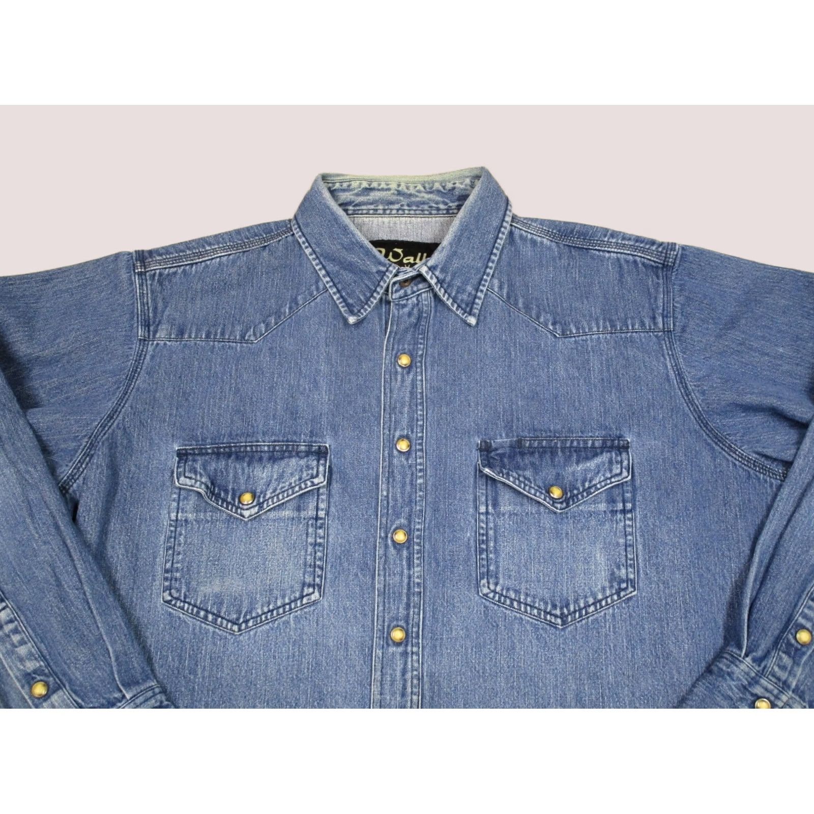 Walls Walls Denim Shirt Men 2XL Blue Pearl Snap Western Light Wash Jeans Style Casual Workwear Shirt Size US XXL / EU 58 / 5 - 1 Thumbnail