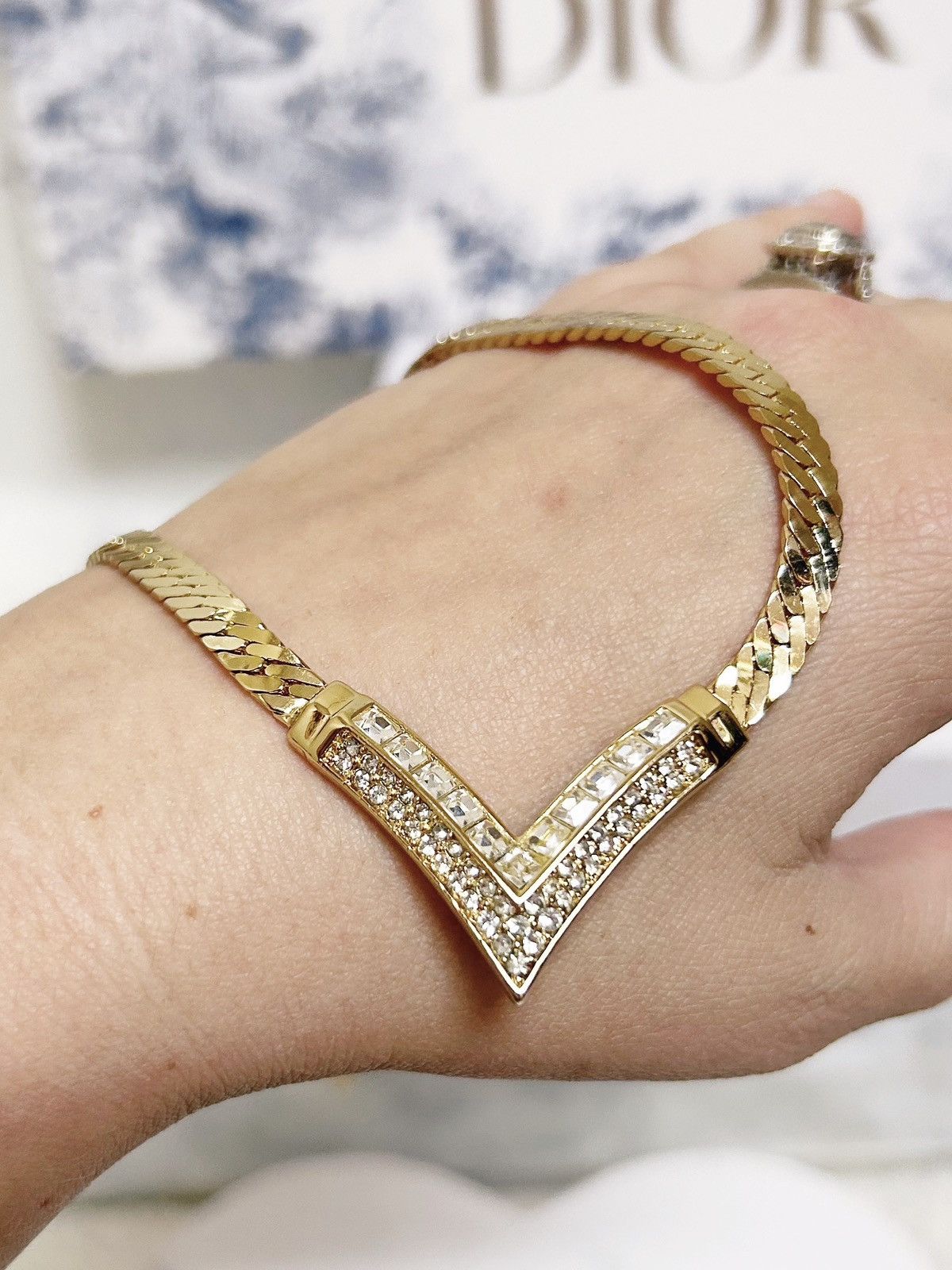 Dior Authentic Dior Vintage 24kt G.P Crystal Herringbone Necklace Size ONE SIZE - 5 Thumbnail