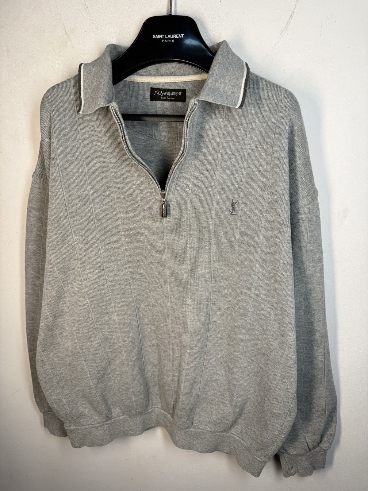 Yves Saint Laurent 90s YSL Sweatshirt 1/4 Quarter Zip Grey Vintage Sweater Size US L / EU 52-54 / 3 - 22 Thumbnail