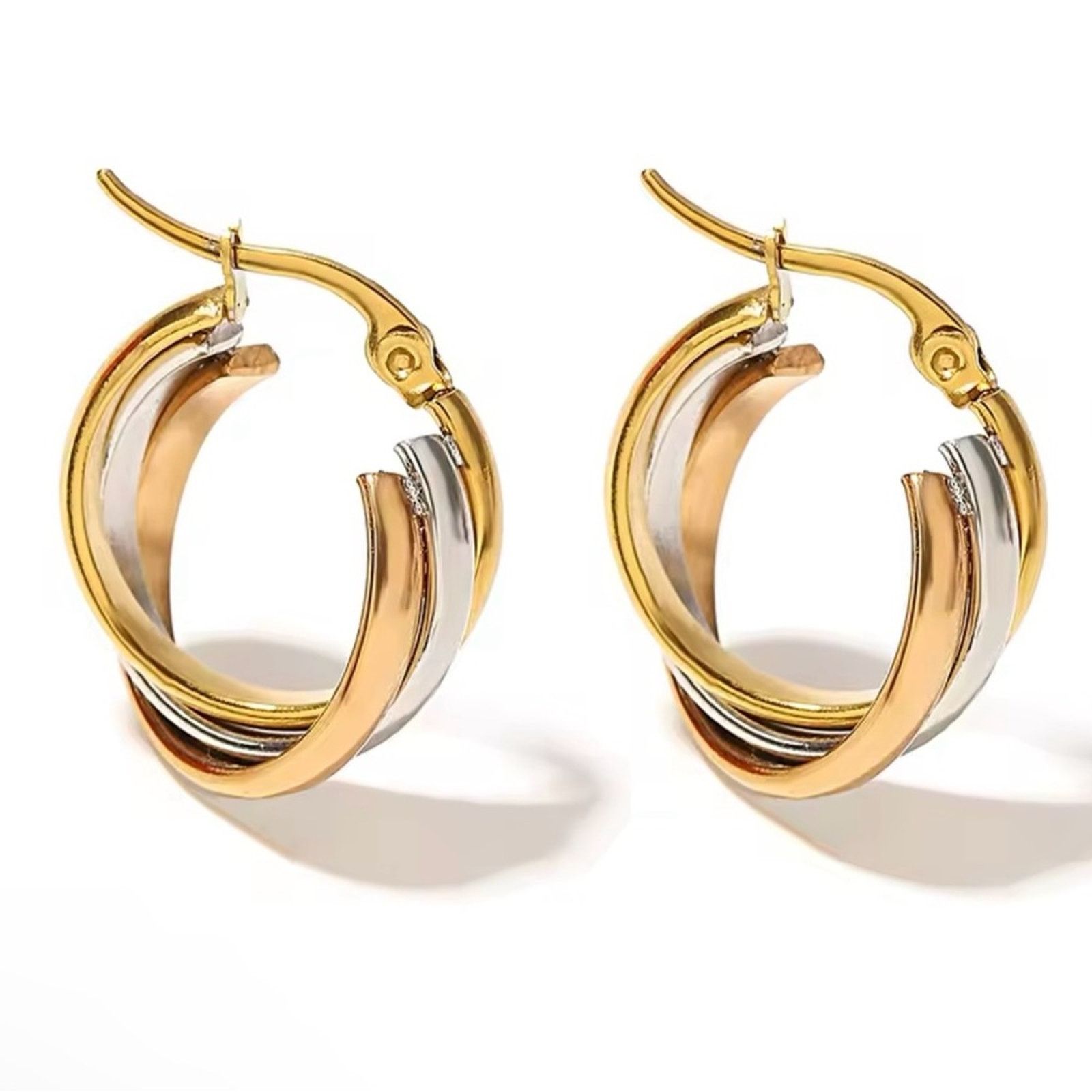 Other Stainless Steel Twisted Tricolor Hoop Earrings for Women Size ONE SIZE - 1 Thumbnail
