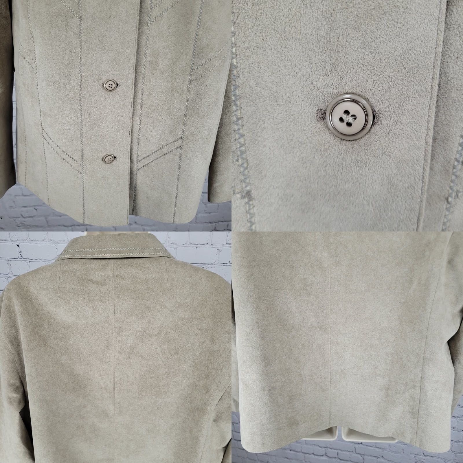 Vintage Cogito von Gollas Grey Beige Suede Like Lightweight Buttoned Jacket Plus Size 22 Beige Polyester Lined Pockets Short Sleeve Button Coat Women Size 3XL / US 20-22 - 8 Thumbnail