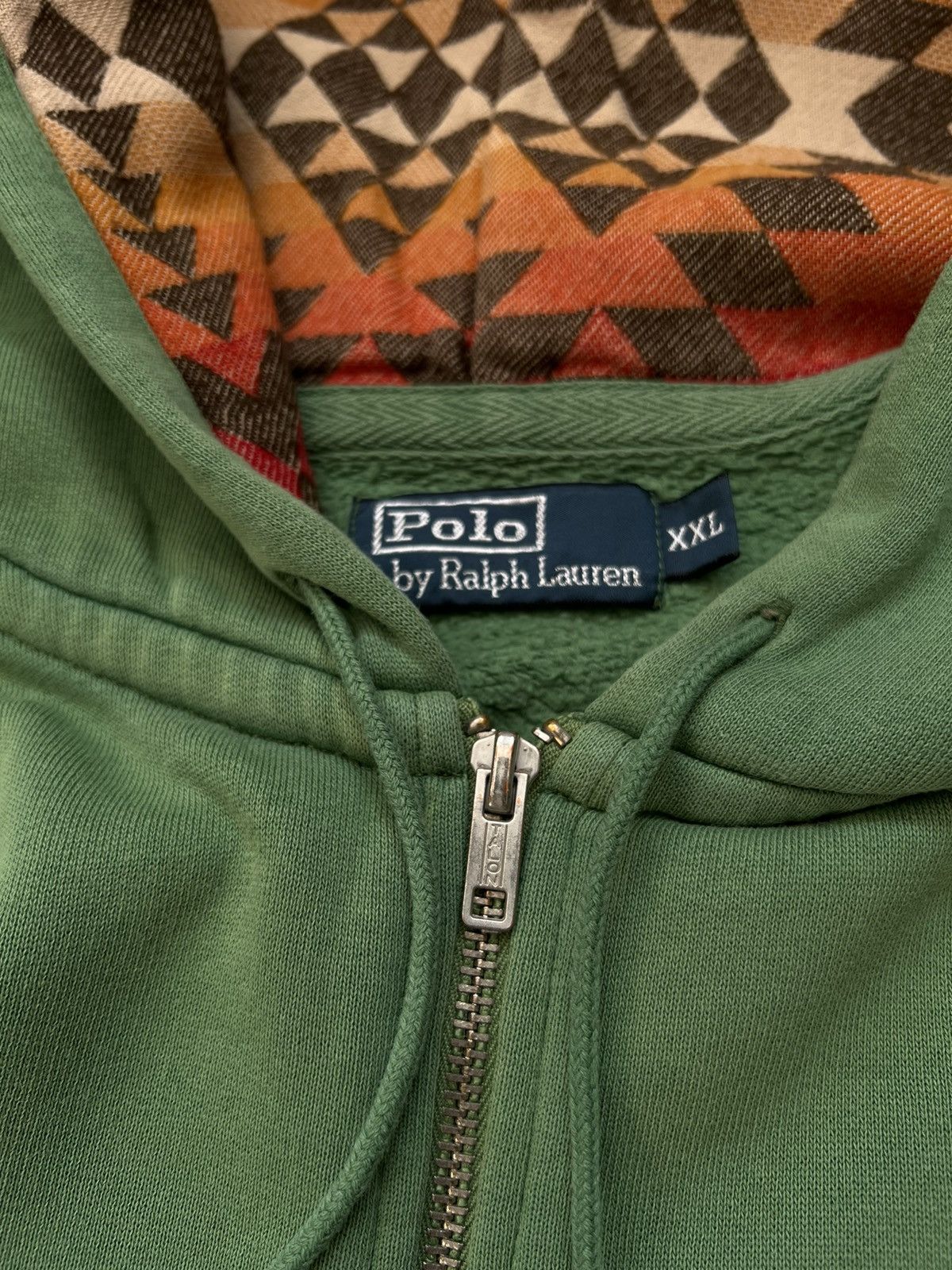 Polo Ralph Lauren × Vintage Ralph Lauren Faded Green Aztec Zip Up Hoodie Talon Zipper Size US XXL / EU 58 / 5 - 3 Thumbnail