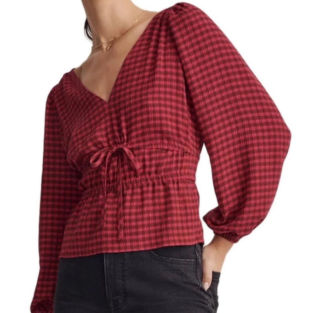 Madewell Madewell l Plaid Crinkled V-Neck Peplum Top Medium Size M / US 6-8 / IT 42-44 - 1 Thumbnail
