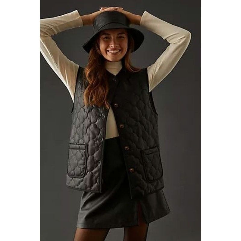Anthropologie New FRNCH Paris Gisette Faux Leather Quilted Vest $150 OS Size ONE SIZE - 2 Thumbnail