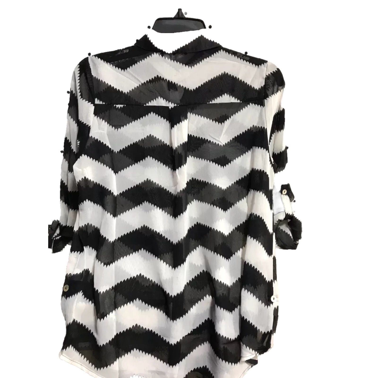 Madison VINTAGE Madison Paige Sheer Button-Up Shirt Women's Medium Black/White Business Casual 3/4 Sleeve Size M / US 6-8 / IT 42-44 - 2 Thumbnail