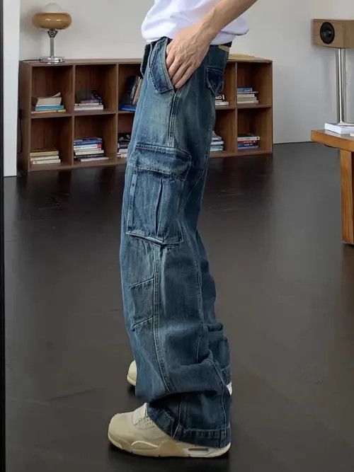 Japanese Brand × Jean Vintage multi-pocket washed heavy workwear baggy jeans Size US 34 / EU 50 - 3 Thumbnail