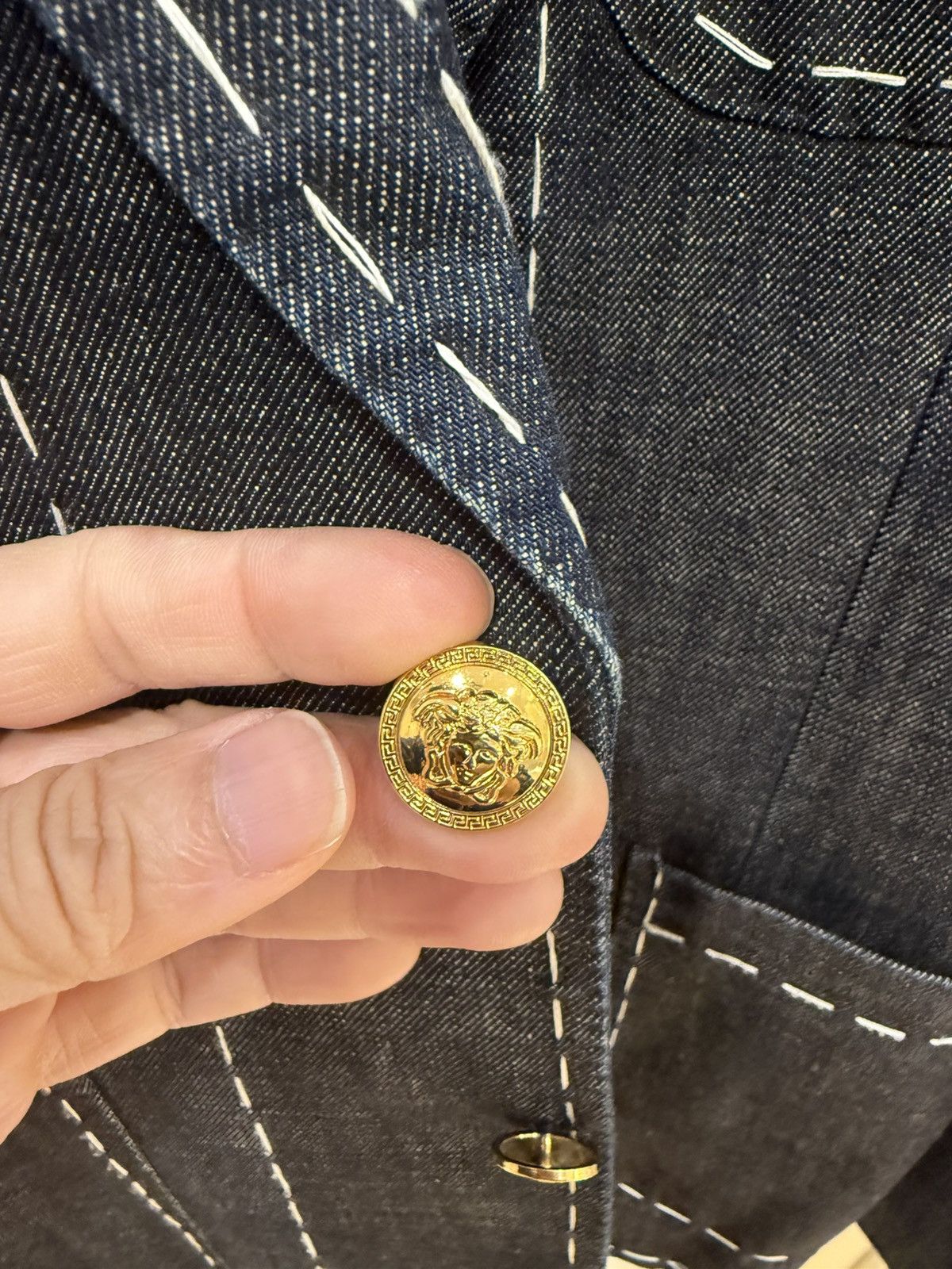 Versace stiching details denim blazer size46 Size 46R - 3 Thumbnail