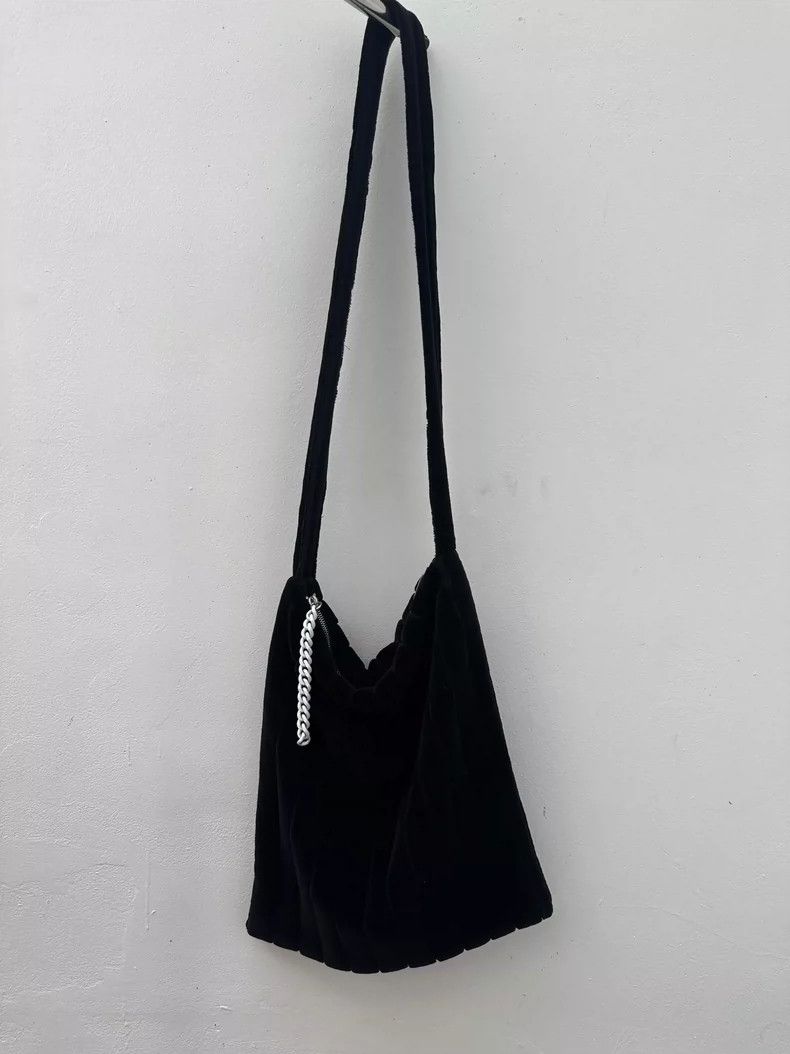 Raf Simons Chain Velvet Tote Satchel Bag in Black, Women's