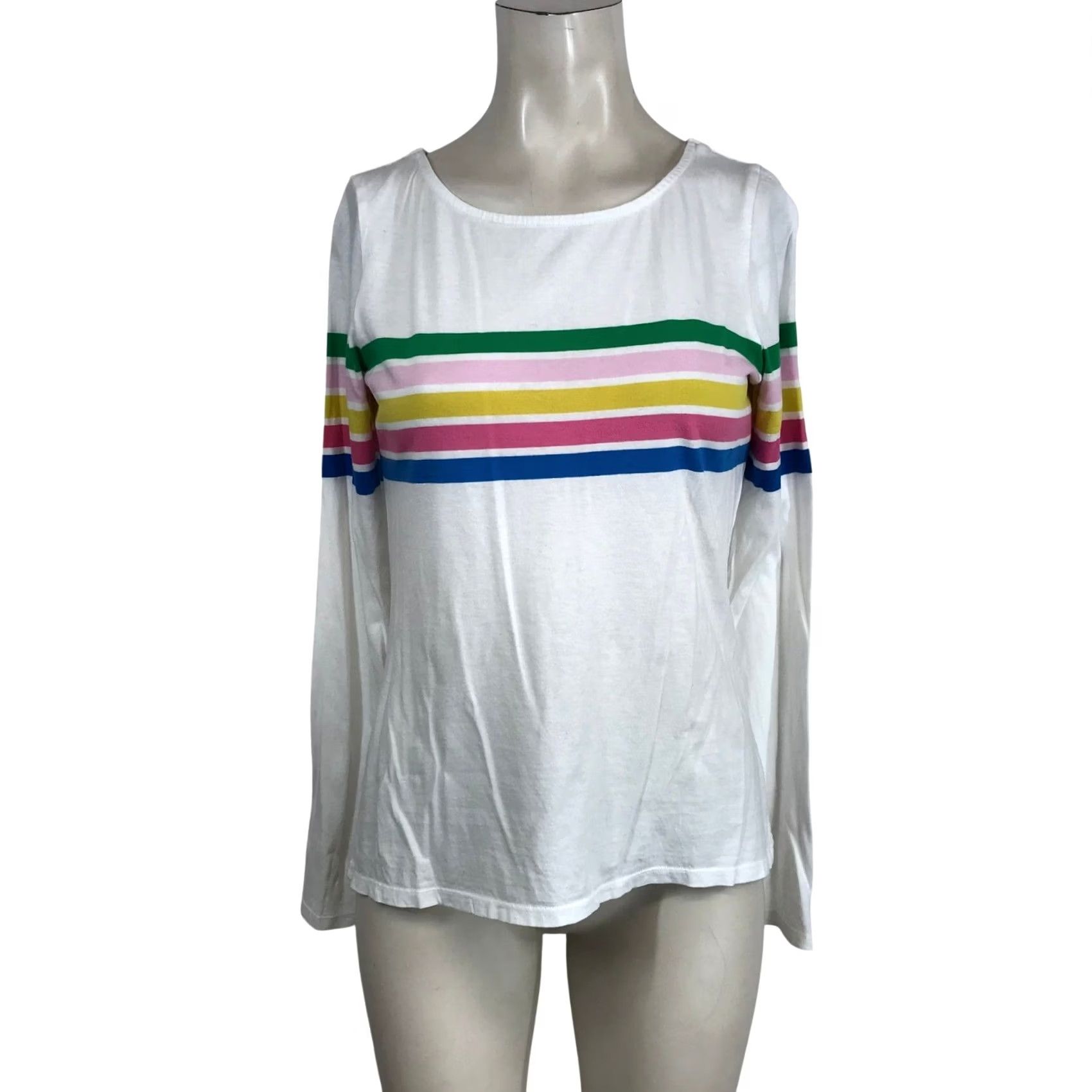 Boden Boden White Long Sleeve Crew Neck Rainbow Stripe T Shirt Women's Size 2 Size XS / US 0-2 / IT 36-38 - 2 Thumbnail
