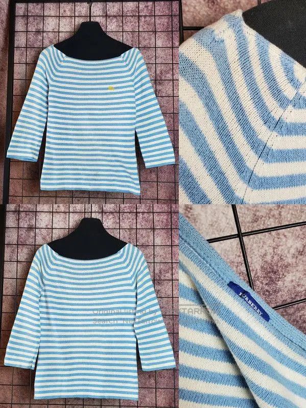 Burberry Burberry Light Blue Striped Cotton Knit Top. Size S / US 4 / IT 40 - 3 Thumbnail