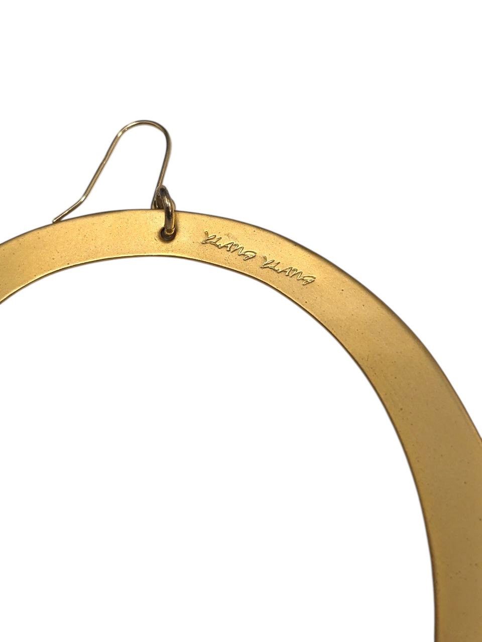 Vintage LARGE BRASS GOLD HOOP EARRING BY YLANG-YLANG COLLECTION Size ONE SIZE - 3 Thumbnail