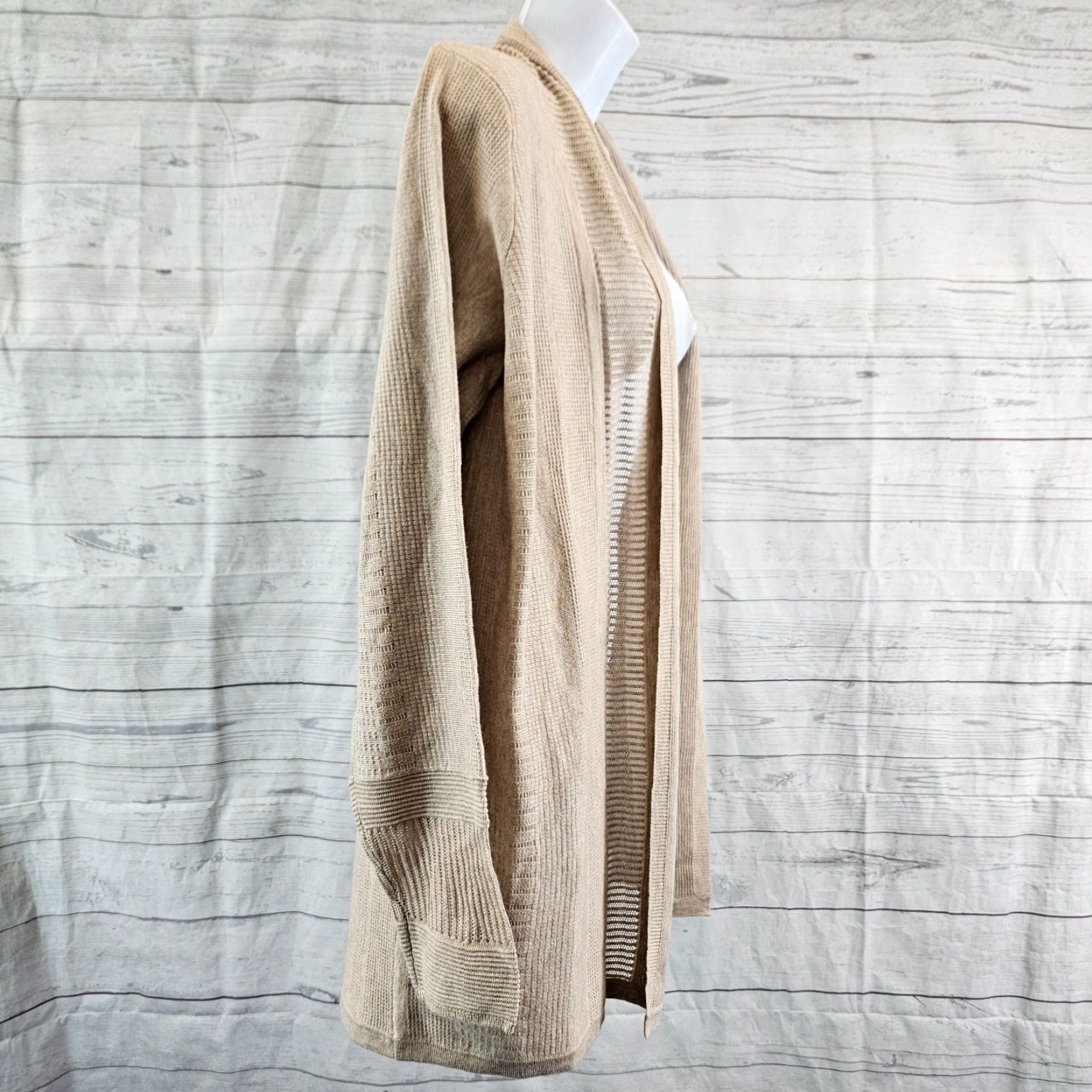 Vintage Foxcroft Cardigan Womens Size S Tan Open Front Long Sleeve Cotton Blend Shirt Womens, Open Front Cardigan, Foxcroft, Size S, Tan Brown Size S / US 4 / IT 40 - 3 Thumbnail