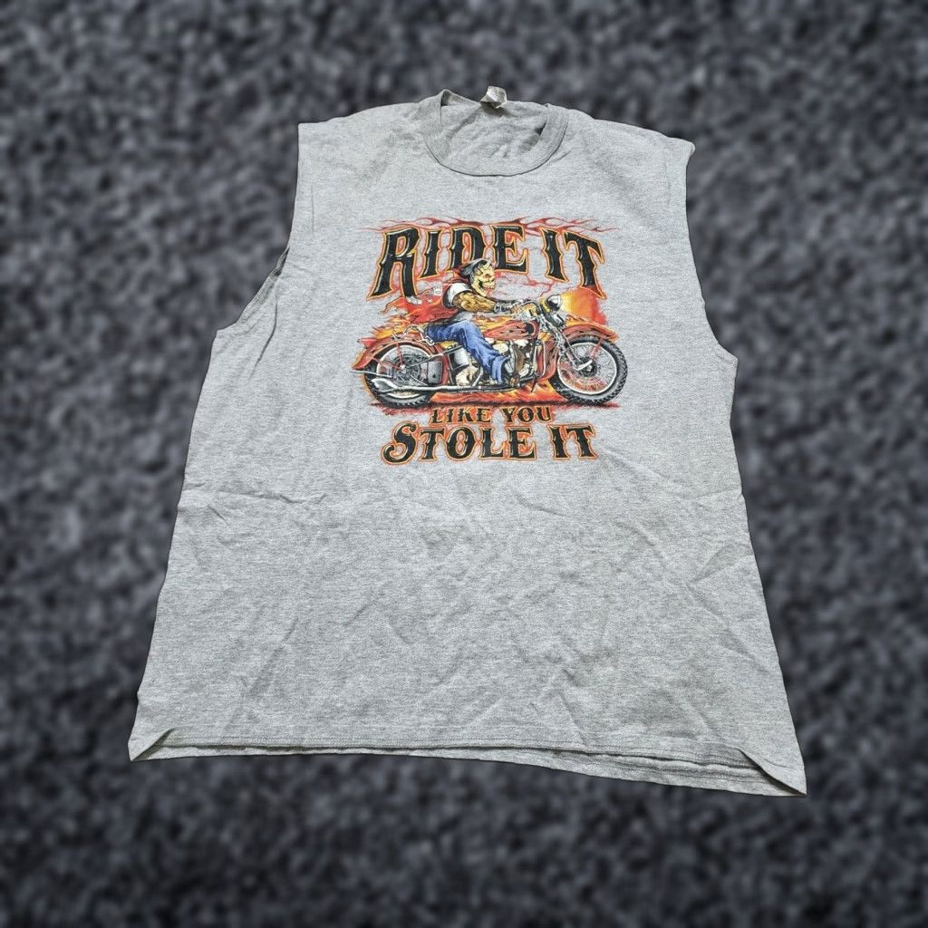 Jerzees Mens XL “Ride It Like You Stole It” Tank Top T Shirt Biker Skull Shirt Mens XL Gray Cotton Motorcycle Vintage No Size US XL / EU 56 / 4 - 1 Thumbnail