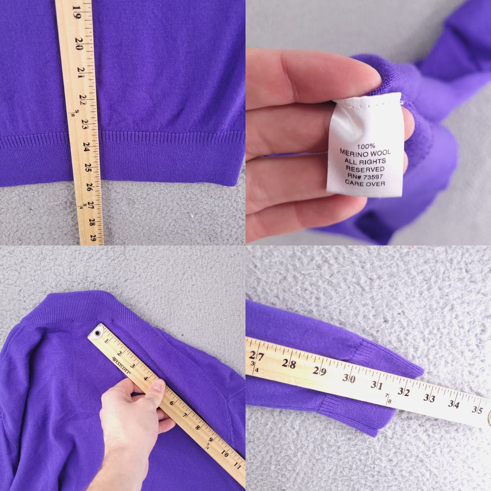 Layer 8 Raffi Shaya Sweater Mens Medium Quarter Zip Merino Wool Purple | Solid Layer Pullover Knit Shirt Womens? Size US M / EU 48-50 / 2 - 8 Thumbnail