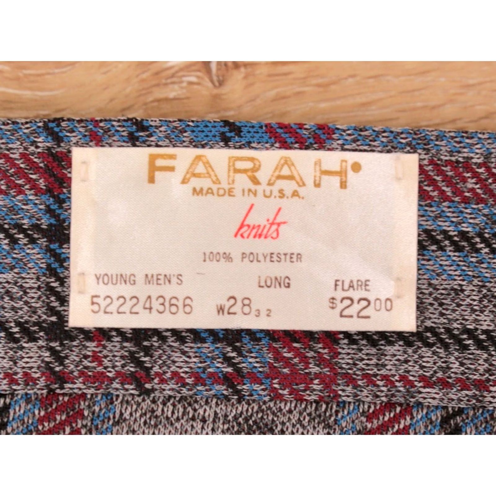 Farah VINTAGE Farah Mens VTG 1970s NOS Grey & Red Plaid Flare Pants Sz 27x32 70s Polyester Disco Size US 27 - 4 Thumbnail